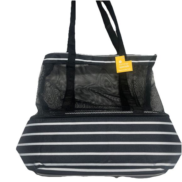 Unbranded Handbags - Black  and white Mesh Beach Bag with Insulated Cooler Bottom